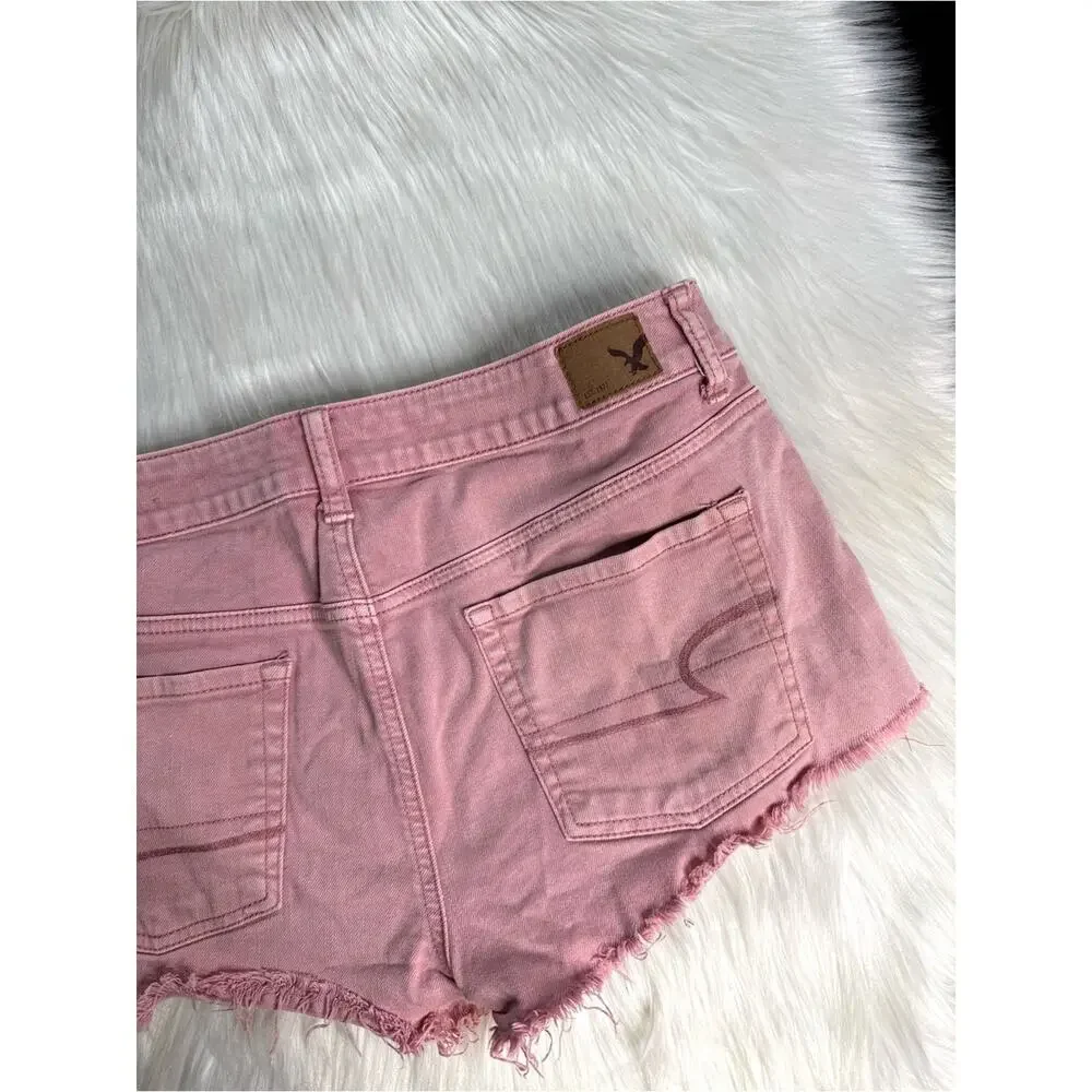 American Eagle Pink Stretch Demin Distressed Cut Offs